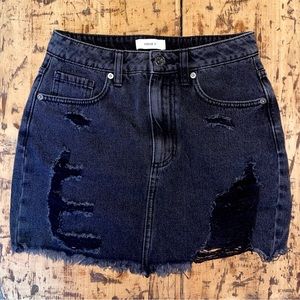 Forever 21 Black Distressed Denim Jean Skirt
